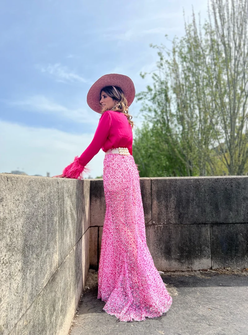 Jupe longue flocon rose