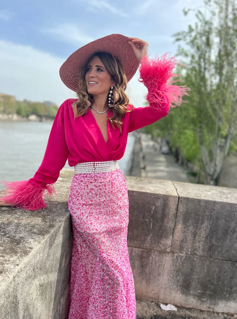 Jupe longue flocon rose