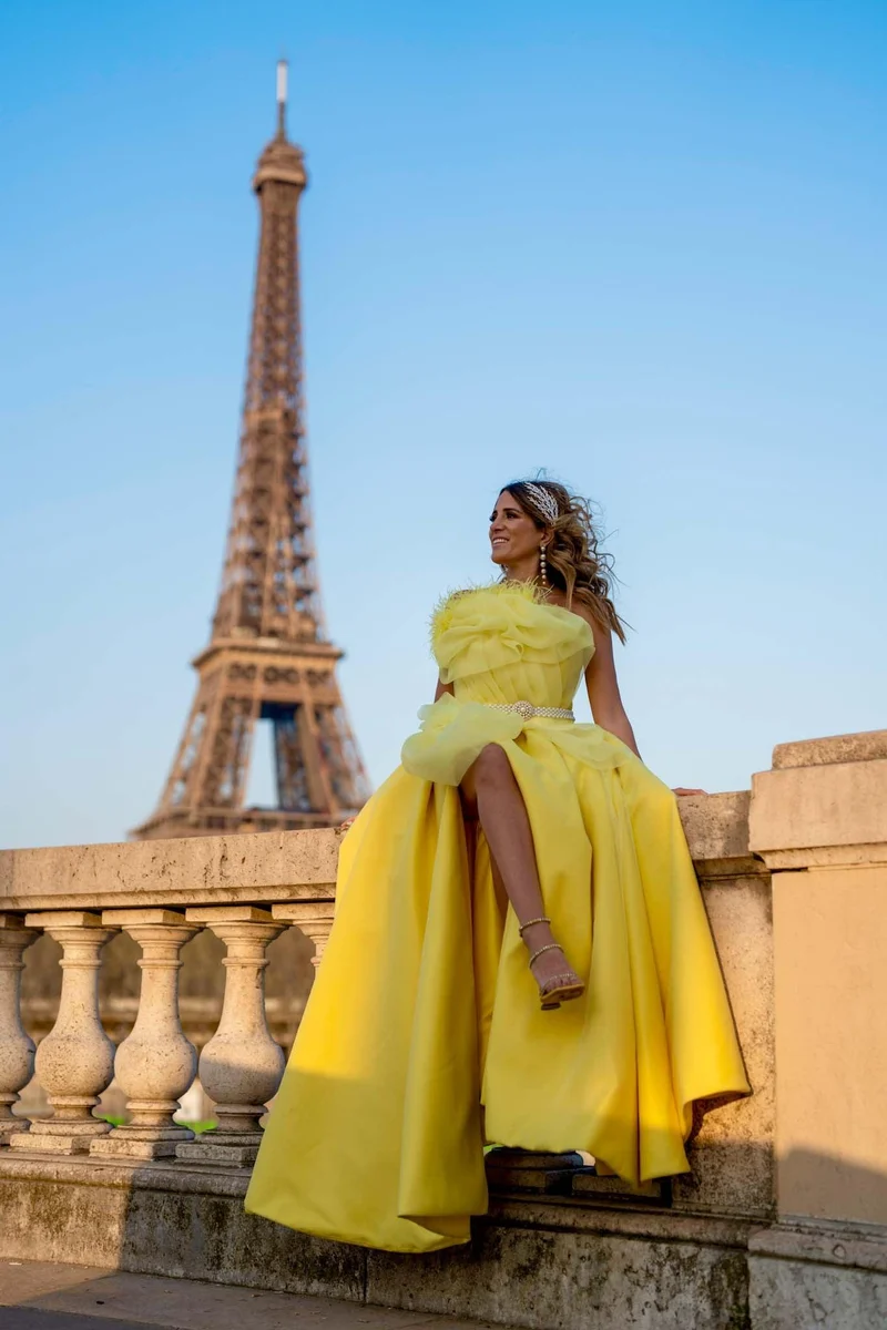 Robe monaco bustier plume jaune