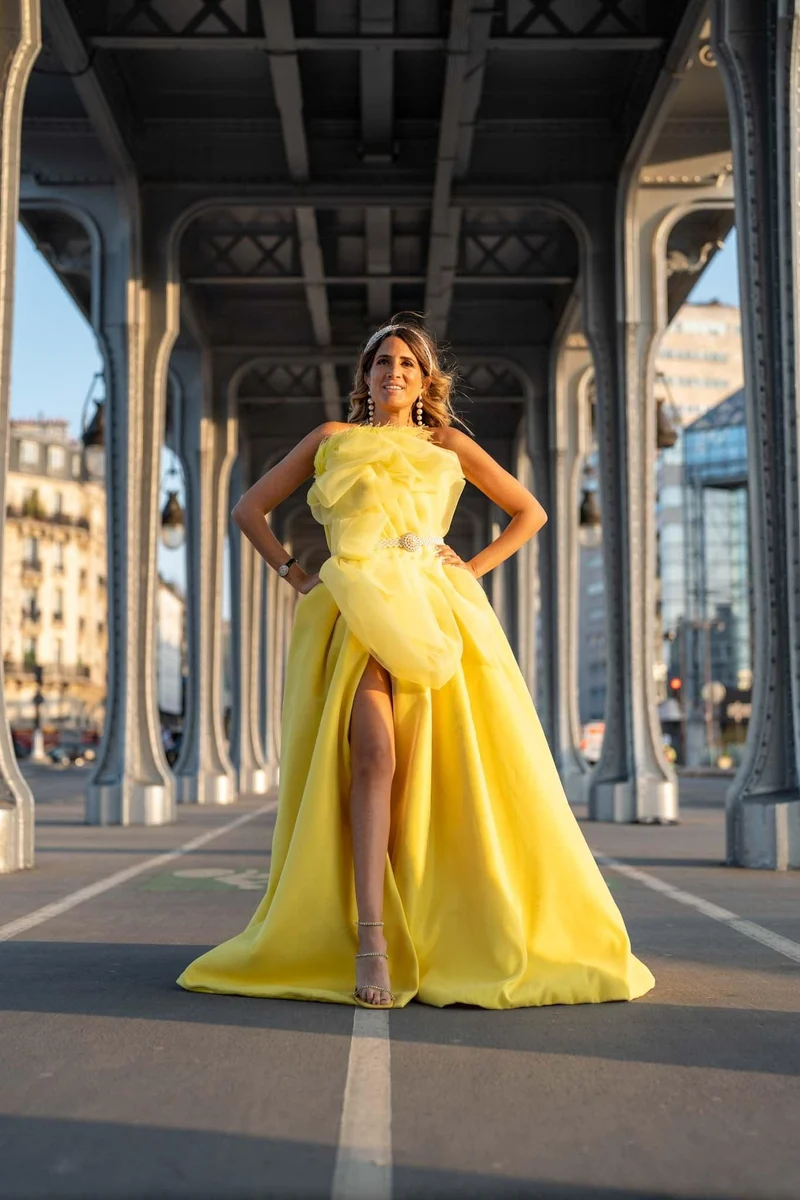 Robe monaco bustier plume jaune