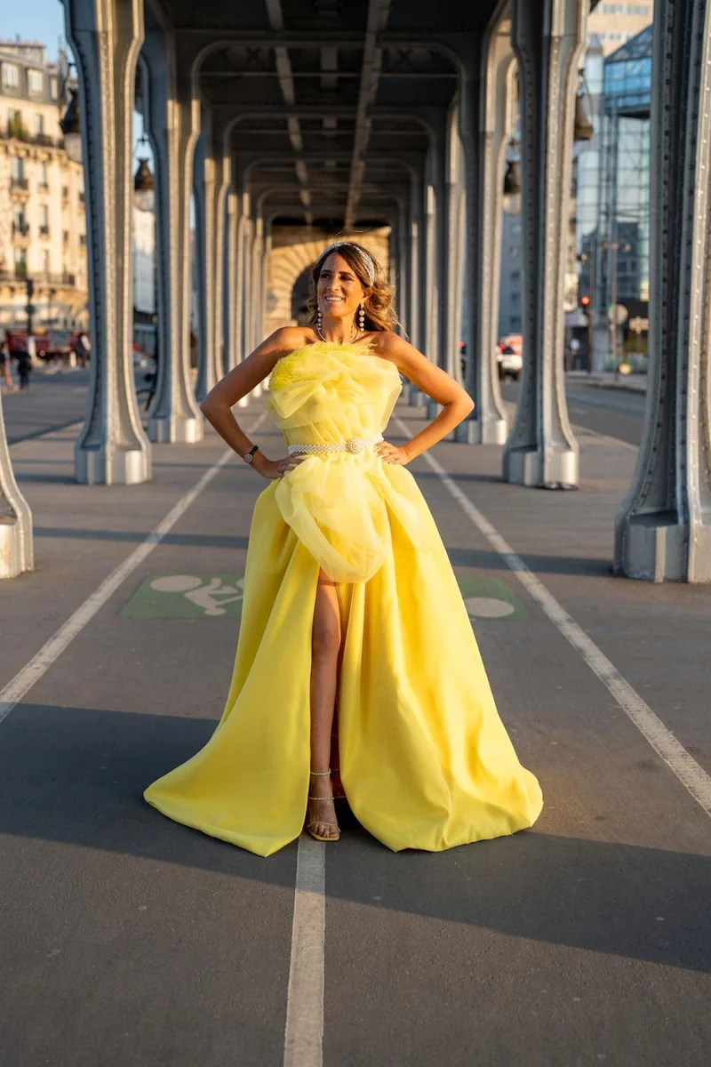 Robe monaco bustier plume jaune