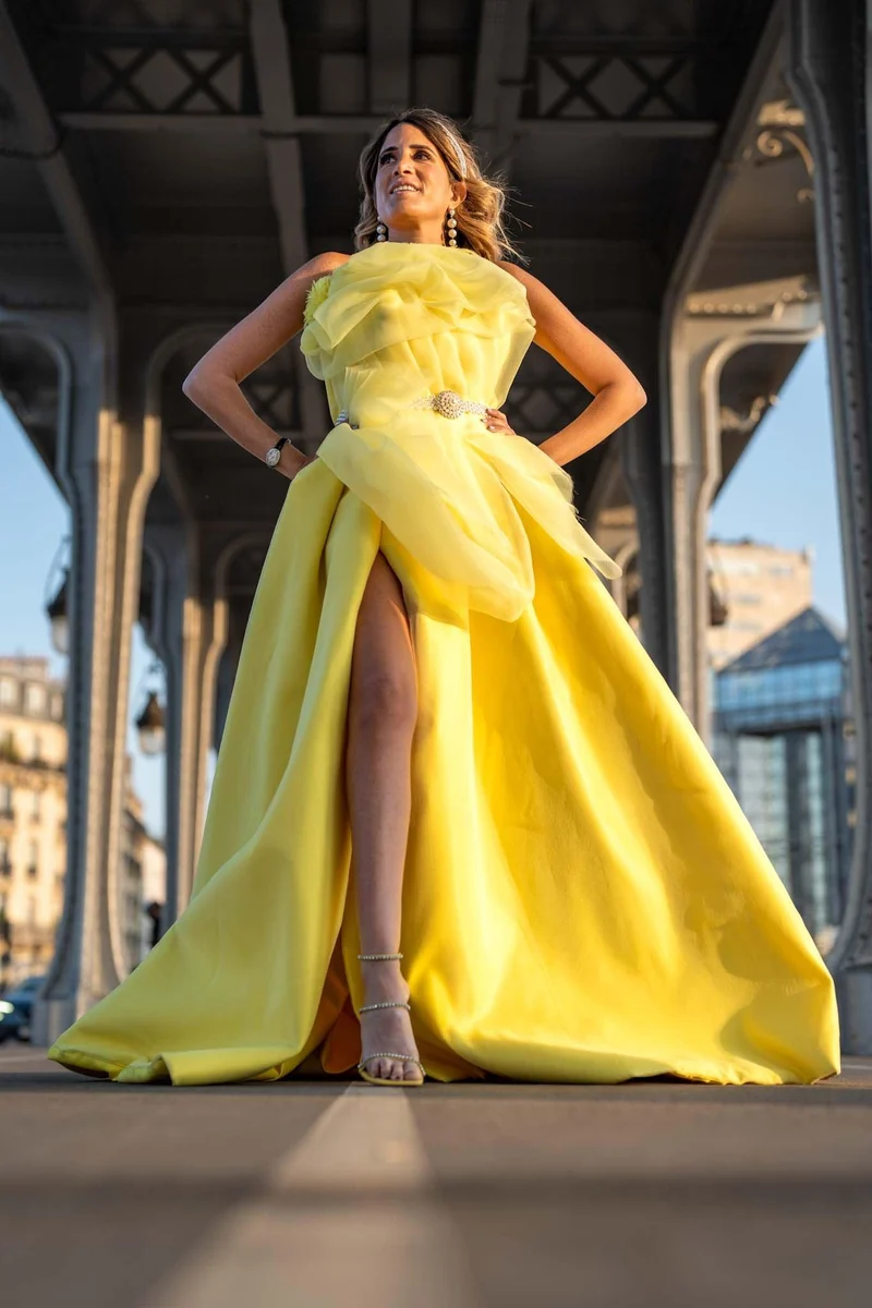 Robe monaco bustier plume jaune