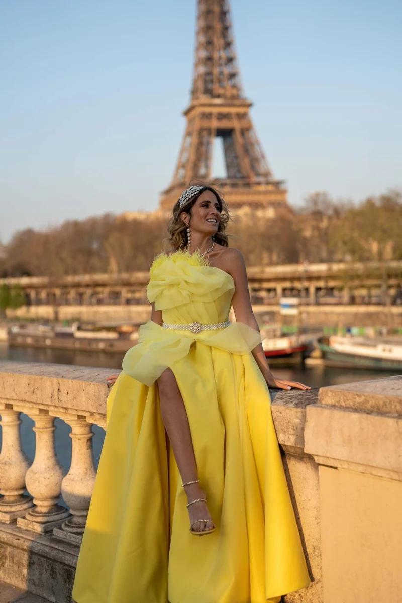 Robe monaco bustier plume jaune