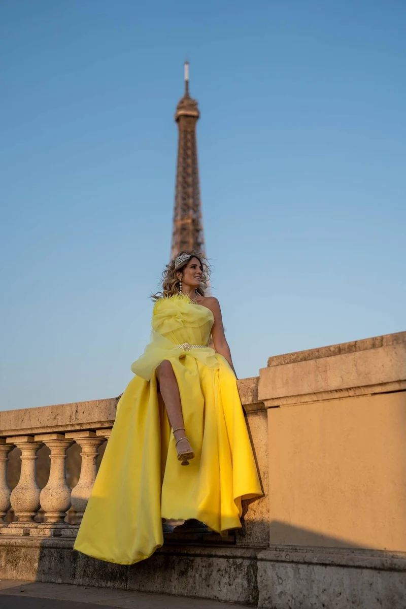 Robe monaco bustier plume jaune