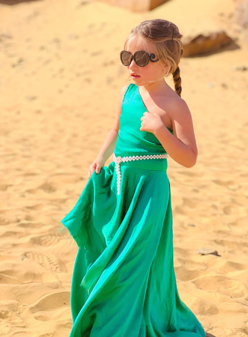 Robe en soie asymétrique verte