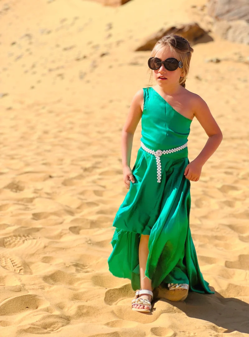 Robe en soie asymétrique verte