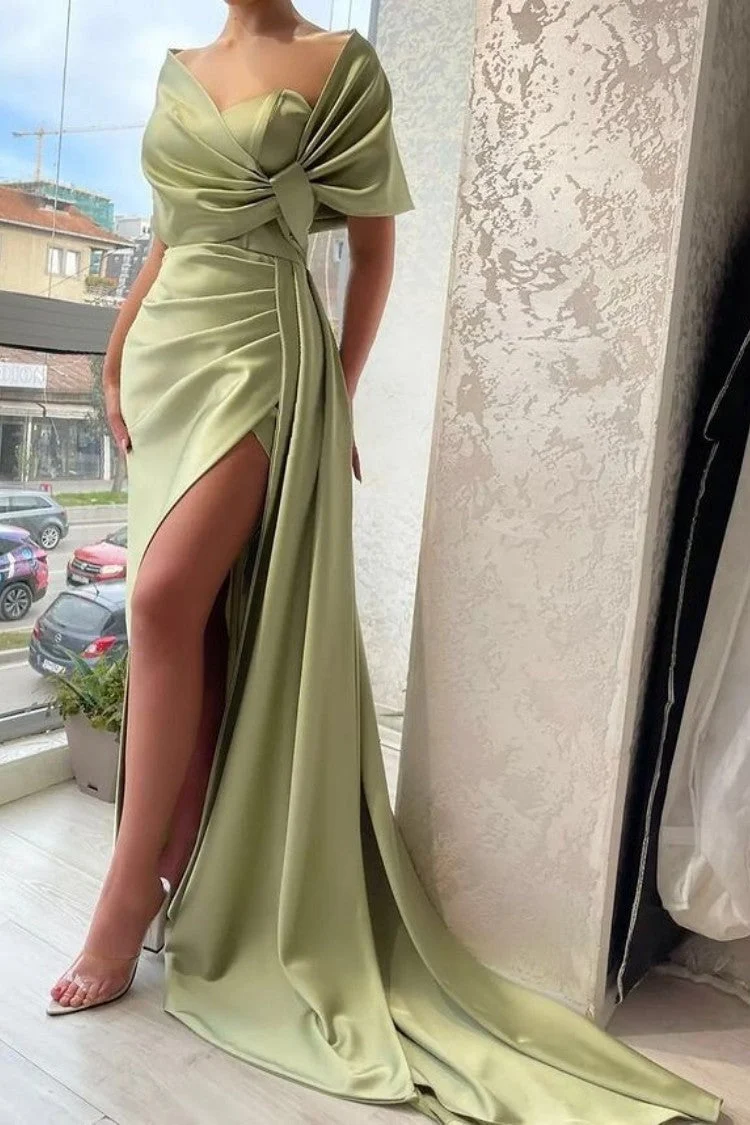 Robe de bal élégante à volants et col en V, couleur sauge : parfaite pour les occasions spéciales
