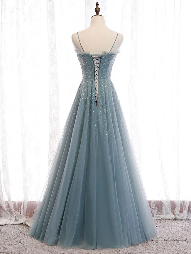 Robe de bal élégante en tulle vert à paillettes et col en cœur
