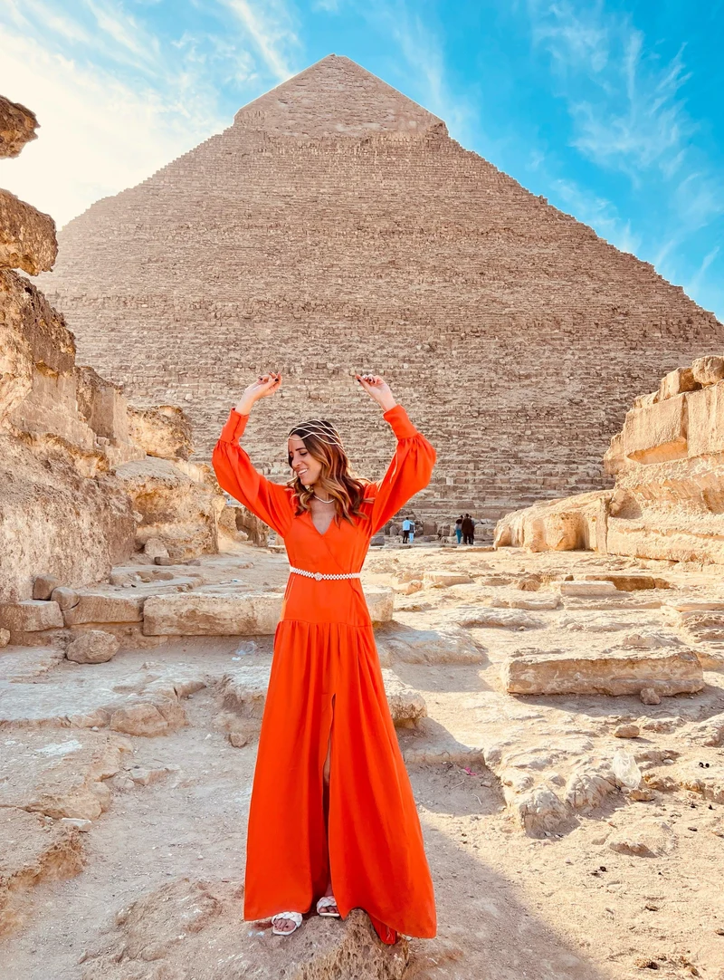 Robe en crêpe de soie orange