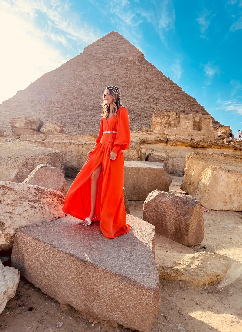 Robe en crêpe de soie orange