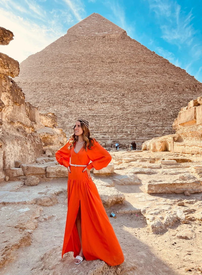 Robe en crêpe de soie orange