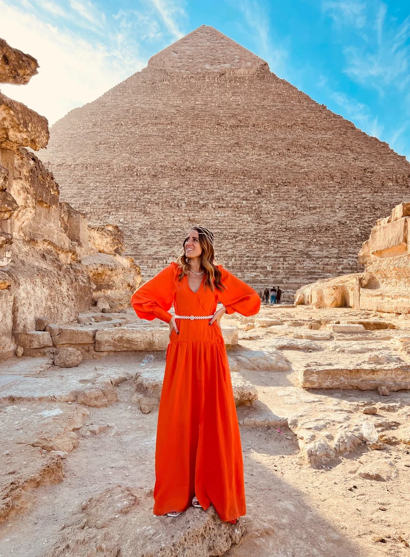 Robe en crêpe de soie orange