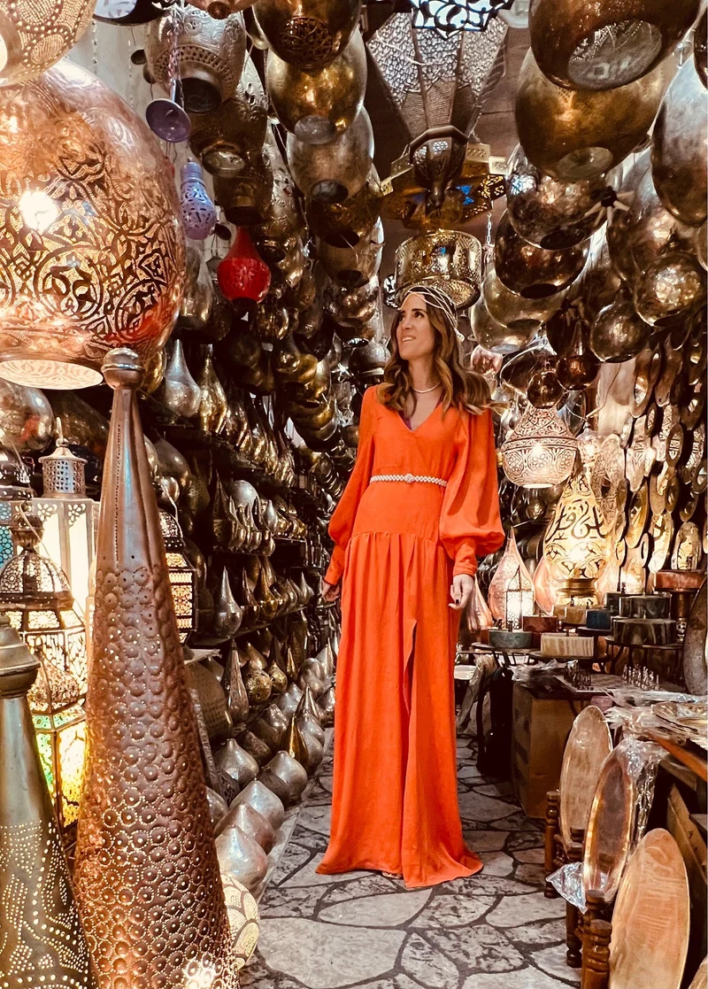 Robe en crêpe de soie orange