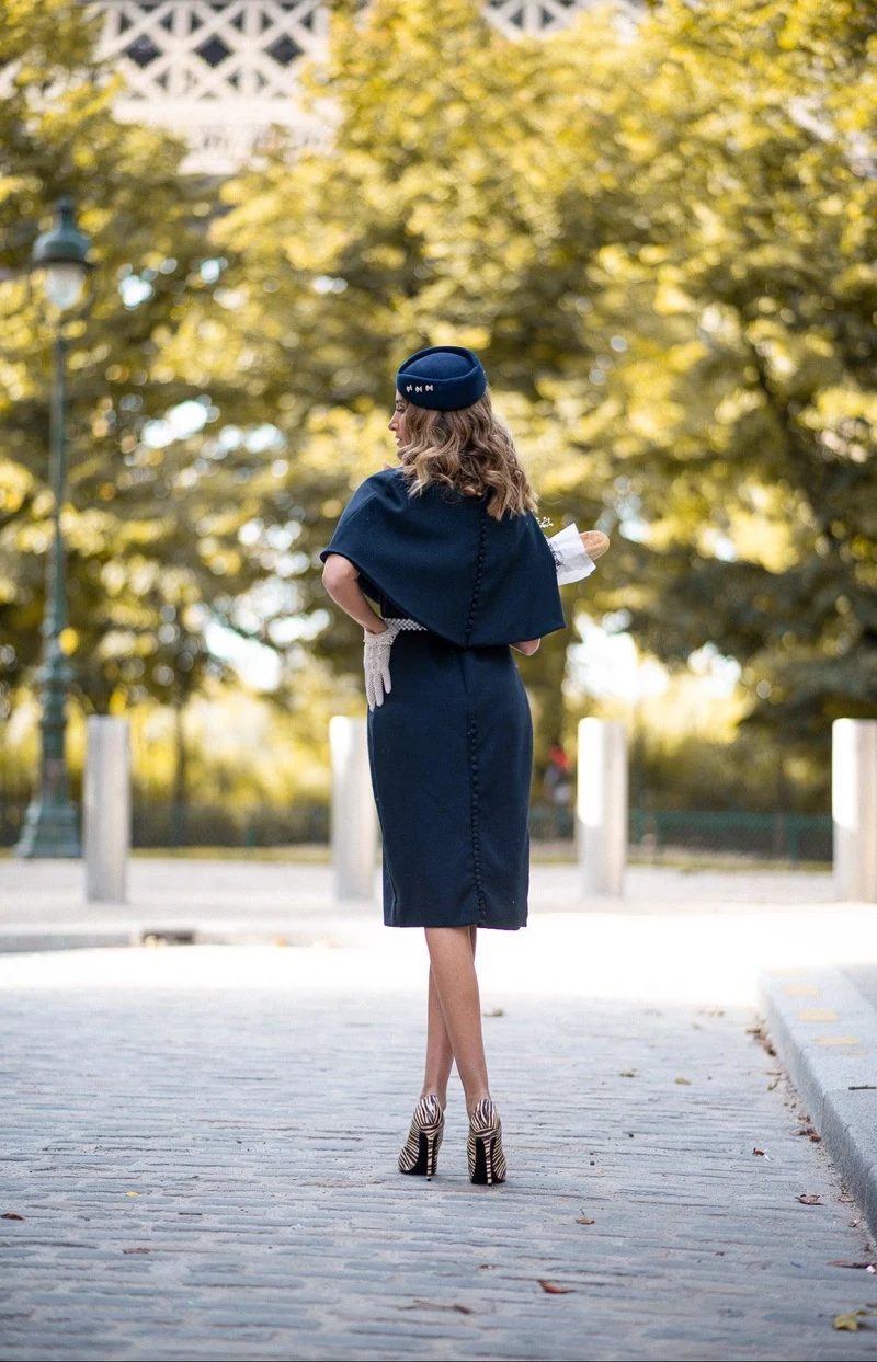Robe Beckham en crêpe bleu marine