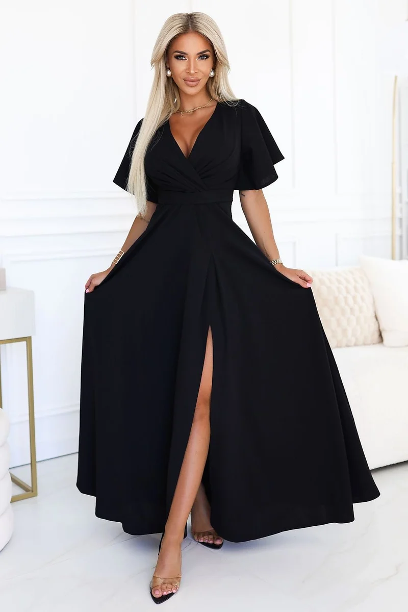 Robe de soirée chic longue fendue noire