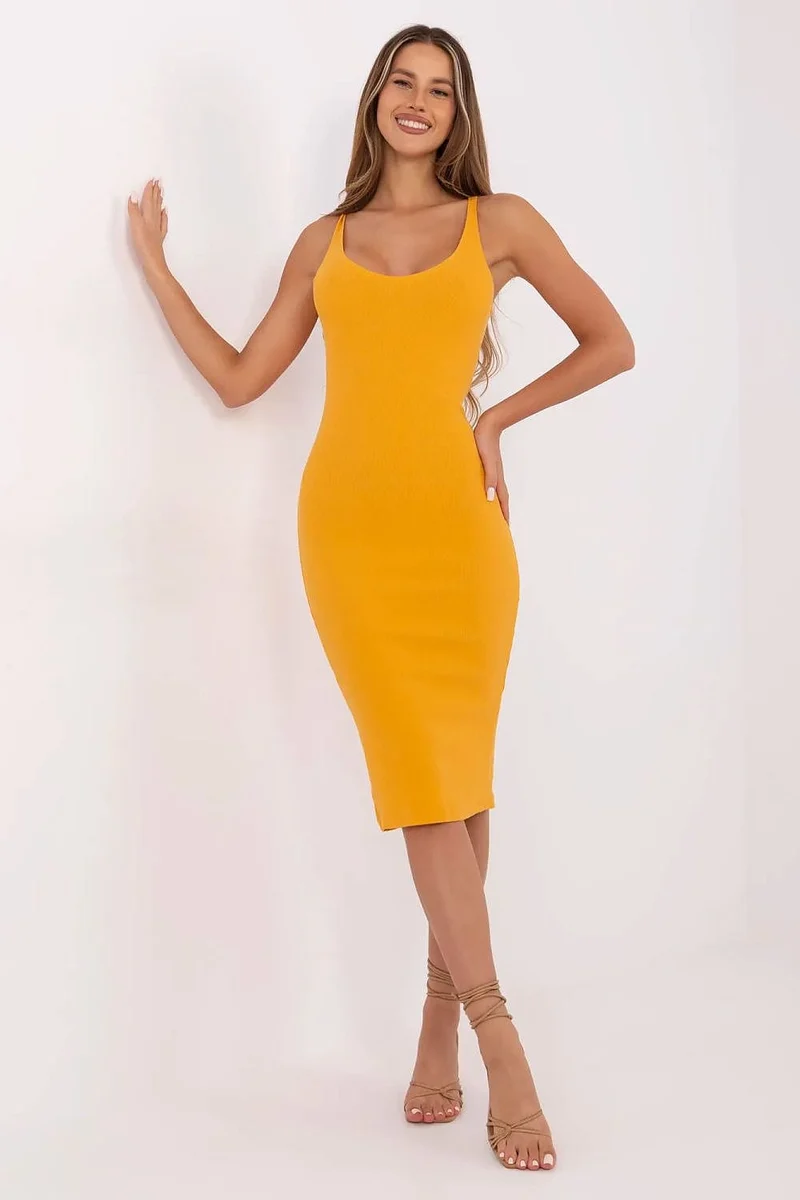 Robe jaune moulante midi sans manches été