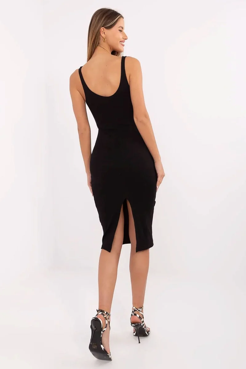 Robe moulante noire midi sans manches