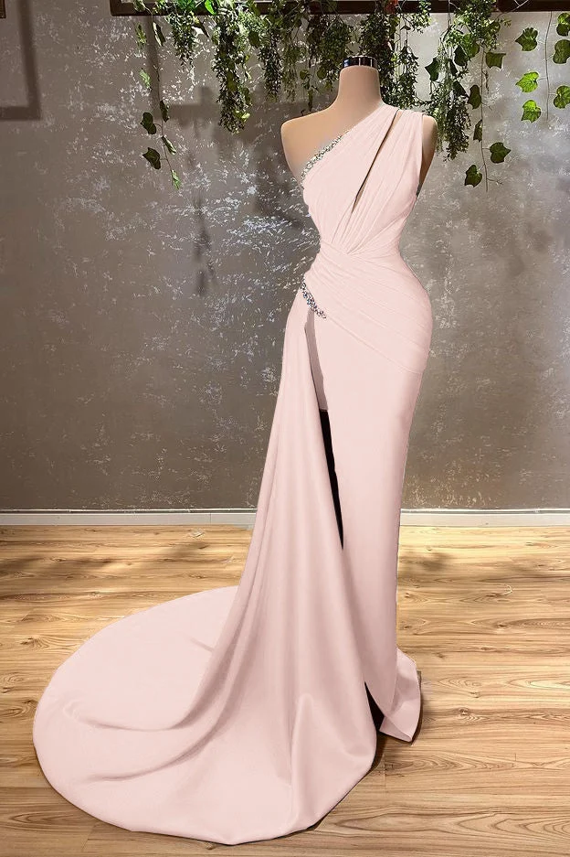 Élégante robe de soirée sirène bleu océan à une épaule et fente jusqu'aux cuisses