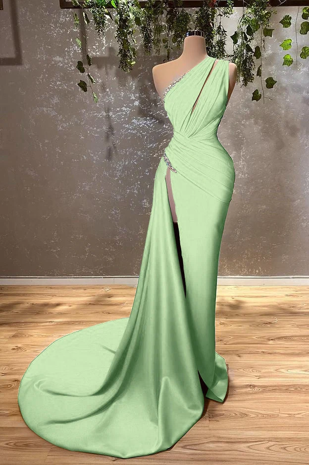 Élégante robe de soirée sirène bleu océan à une épaule et fente jusqu'aux cuisses