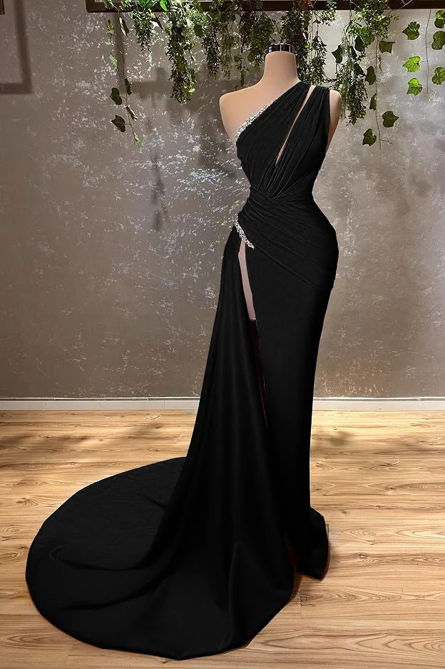 Élégante robe de soirée sirène bleu océan à une épaule et fente jusqu'aux cuisses