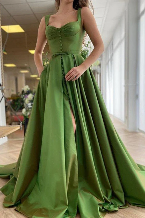 Robe de bal élégante sans manches avec boutons charmants et fente haute