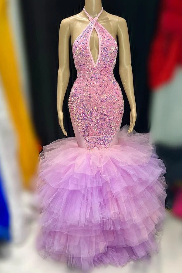 Robe de bal sirène à paillettes scintillantes et jupe en tulle
