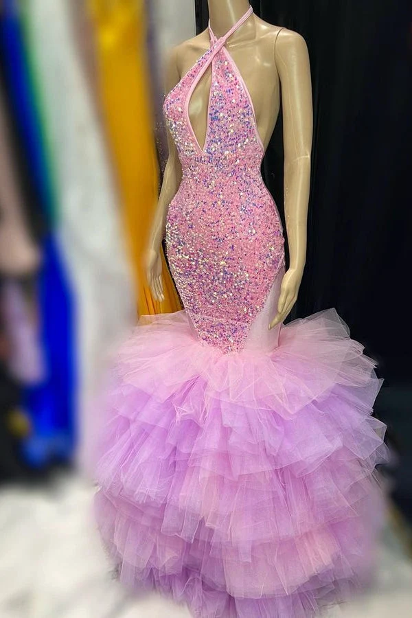 Robe de bal sirène à paillettes scintillantes et jupe en tulle