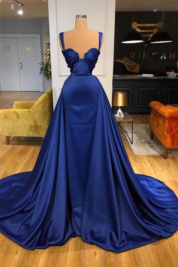 Robe de bal sirène bleu roi élégante avec traîne amovible pour les soirées formelles