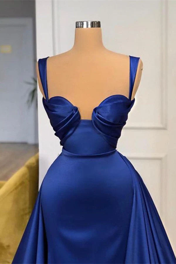 Robe de bal sirène bleu roi élégante avec traîne amovible pour les soirées formelles
