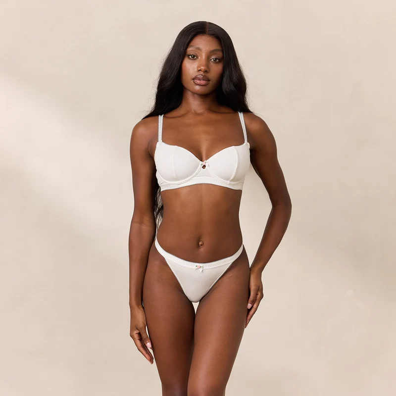 Soutien-gorge Côtelé Rosebud Balcony - Blanc