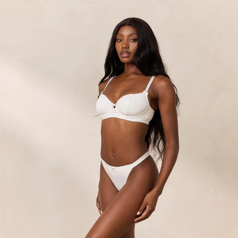 Soutien-gorge Côtelé Rosebud Balcony - Blanc