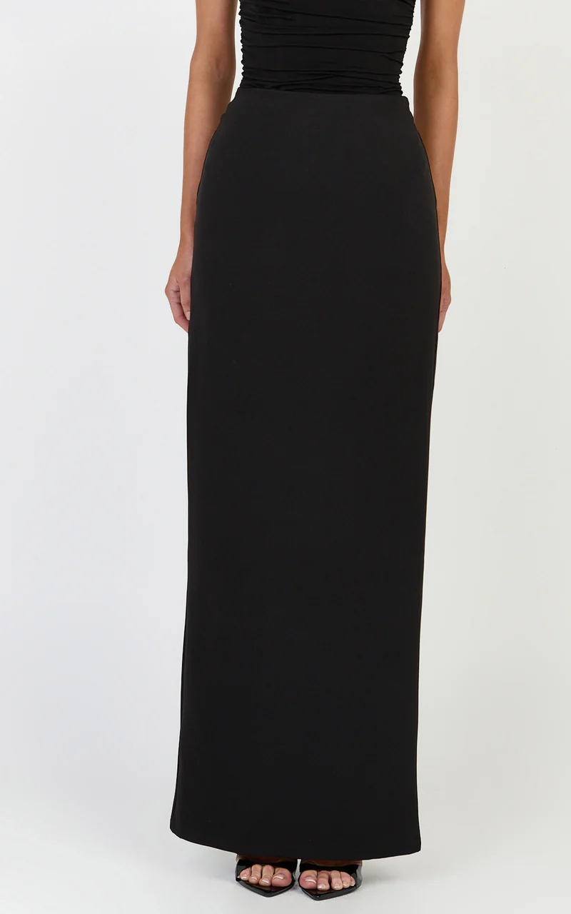 Helda Maxi Skirt - Mid Waist Back Split Skirt in Black