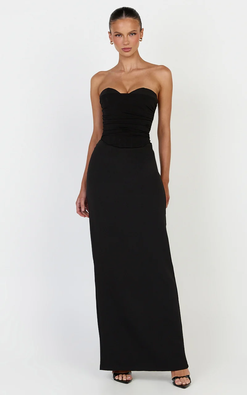 Helda Maxi Skirt - Mid Waist Back Split Skirt in Black