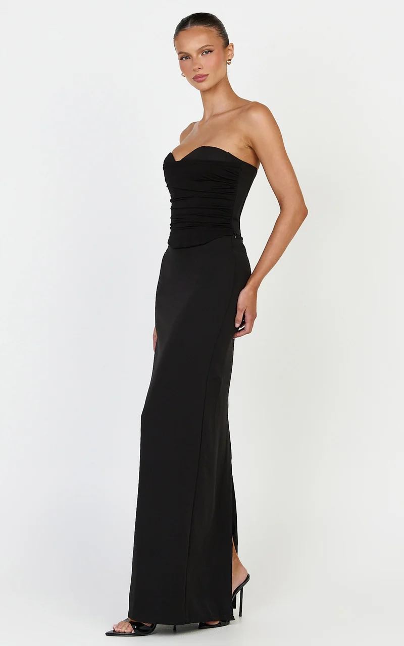 Helda Maxi Skirt - Mid Waist Back Split Skirt in Black