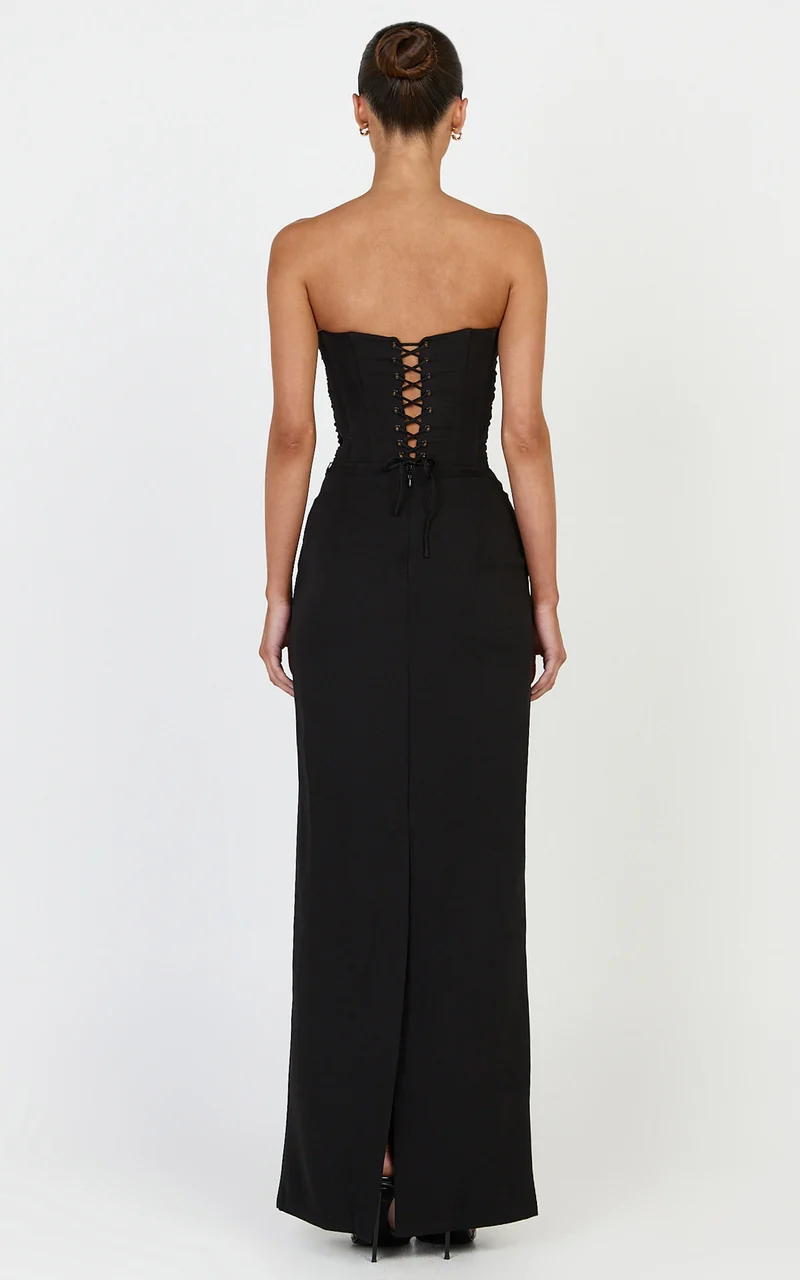 Helda Maxi Skirt - Mid Waist Back Split Skirt in Black