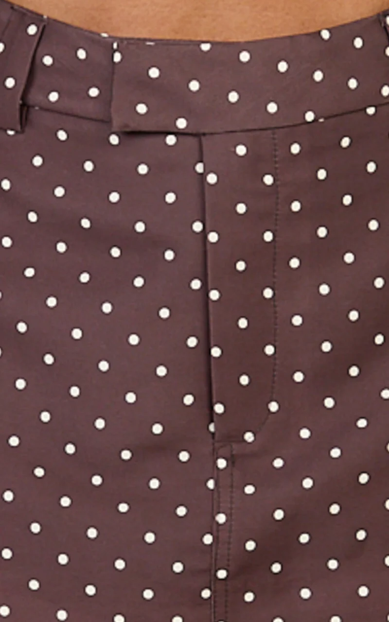 Lana Mini Skirt - Structured Tailored Skirt in Chocolate/Cream Polka Dot