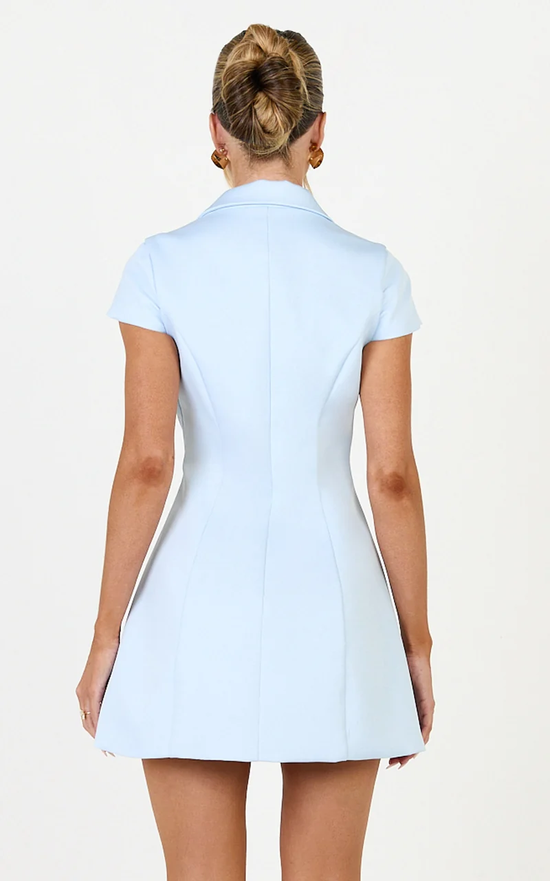 Clementine Mini Dress - Cap Sleeve Double Breasted Dress in Baby Blue