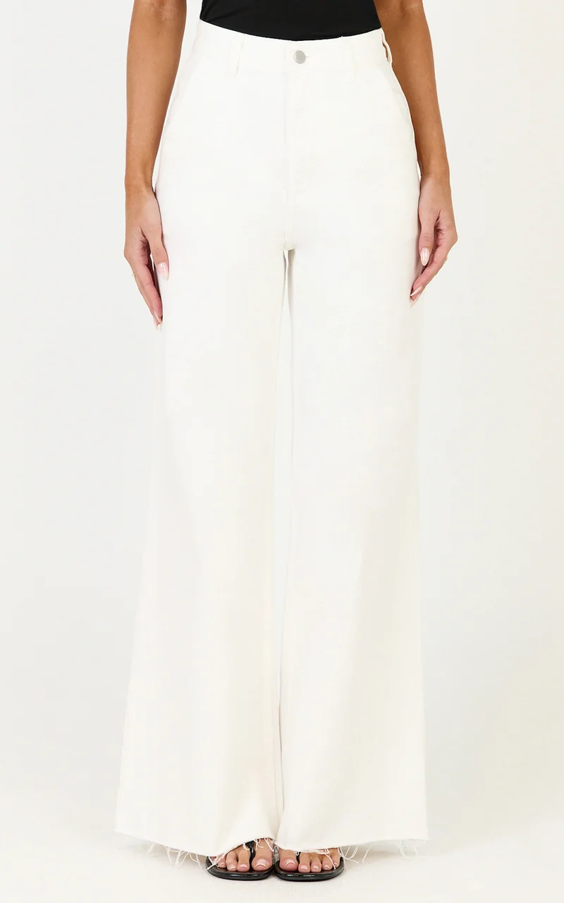 Therese Jeans - High Waist Wide Leg Flare Recycled Denim Jeans in Ecru