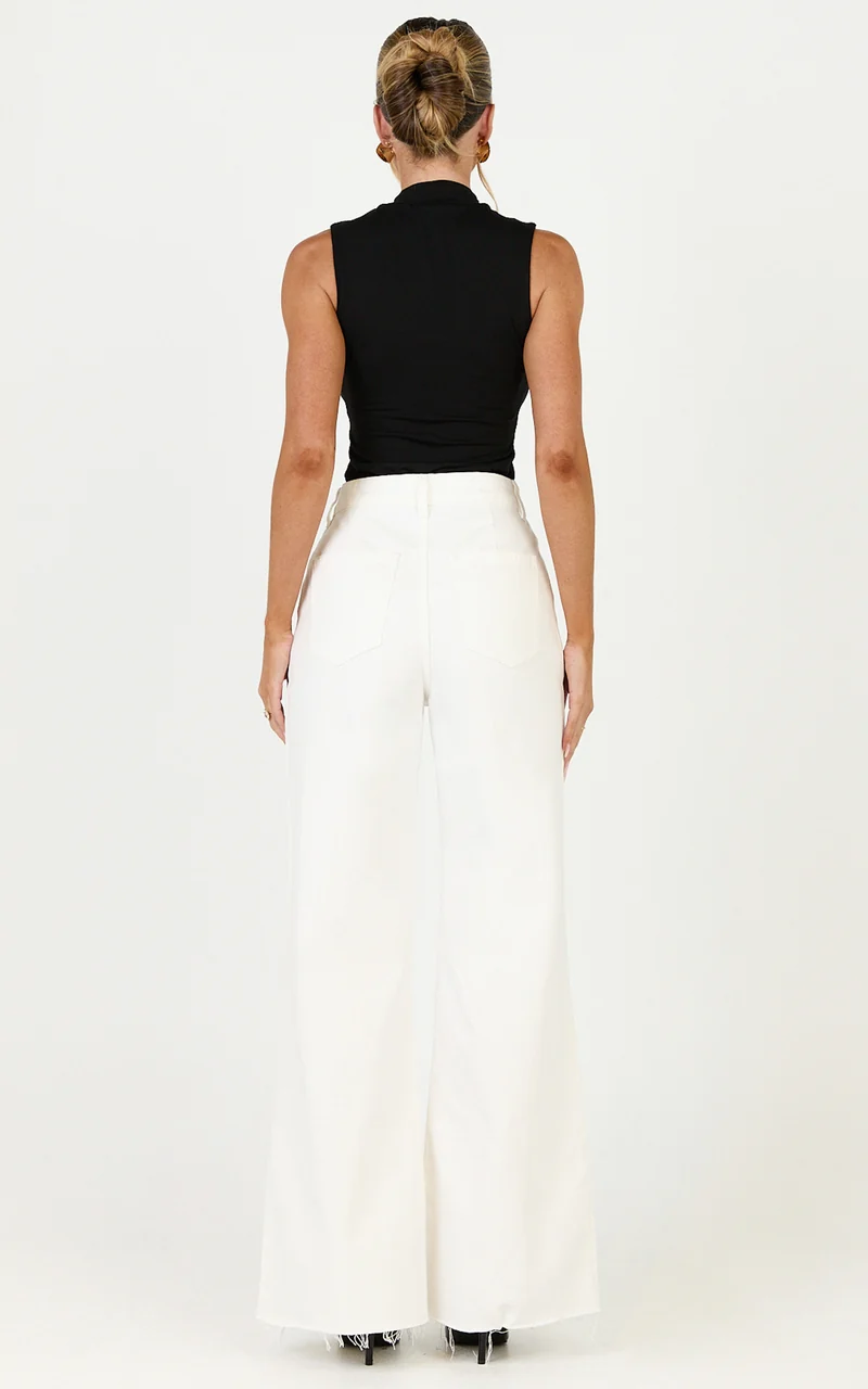 Therese Jeans - High Waist Wide Leg Flare Recycled Denim Jeans in Ecru