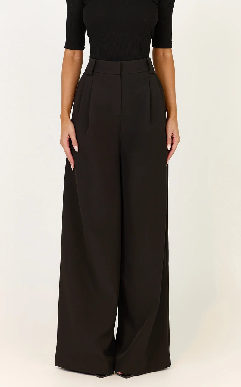Jane Pants - High Waist Tailored Wide Leg Pants in Black