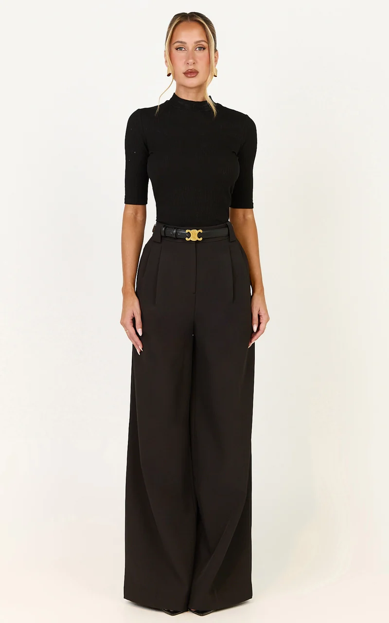 Jane Pants - High Waist Tailored Wide Leg Pants in Black