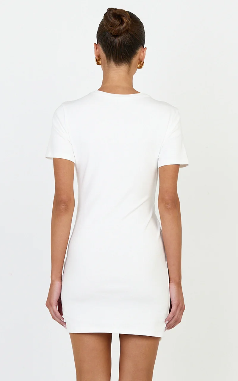 Candace Mini Dress - Faux Wrap Shift Dress in White