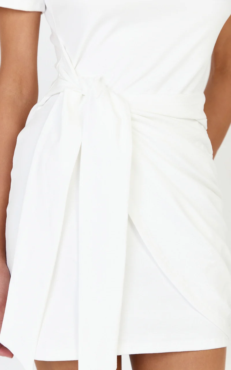 Candace Mini Dress - Faux Wrap Shift Dress in White