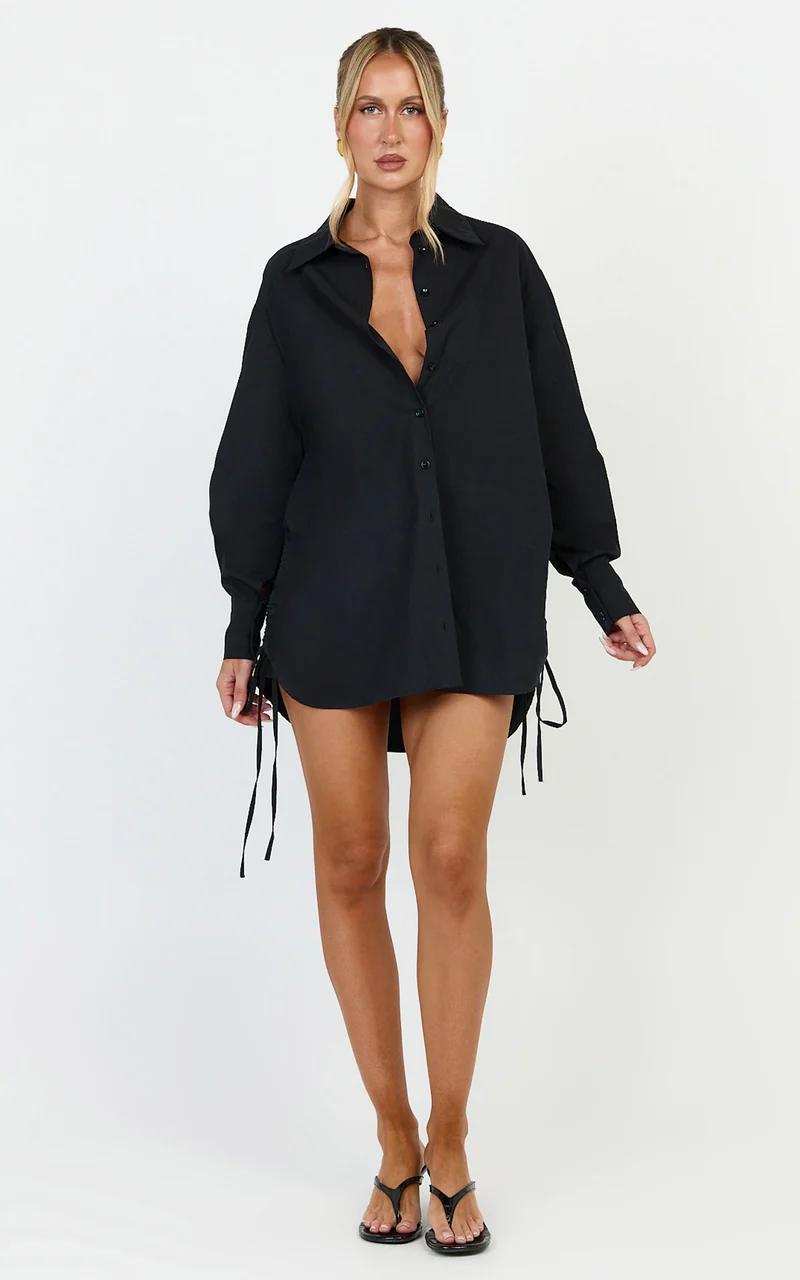 Kalpena Shirt - Ruched Side Oversized Shirt in Black