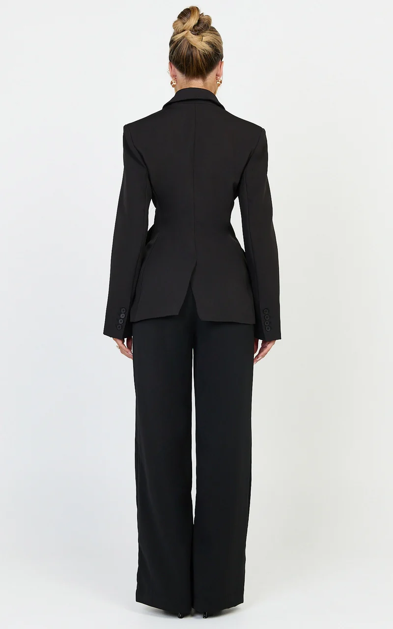 Floriane Blazer - Wrap Front Gold Buckle Detail Blazer in Black