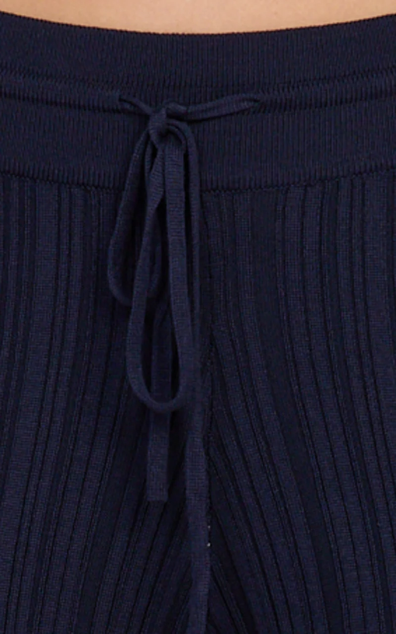 Kelsey Pants - High Drawstring Waist Knit Pants in Navy