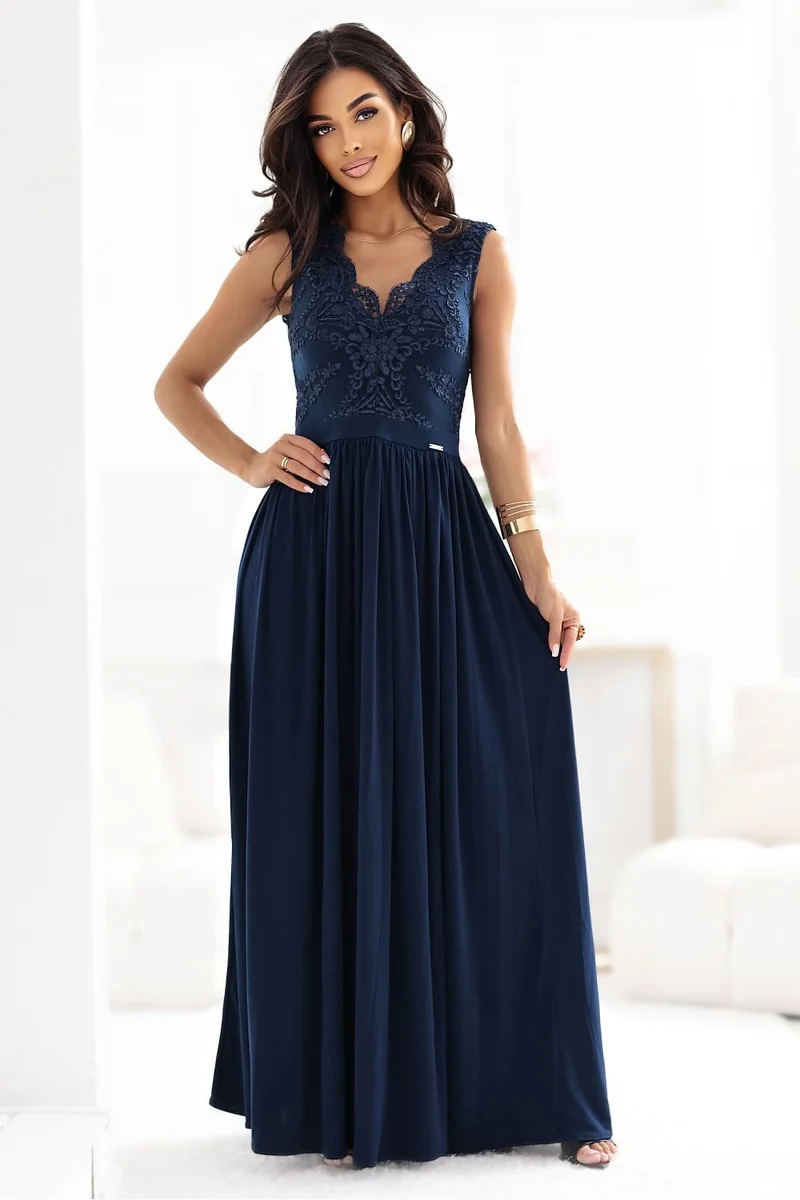 Robe longue de soirée bleue chic sans manches