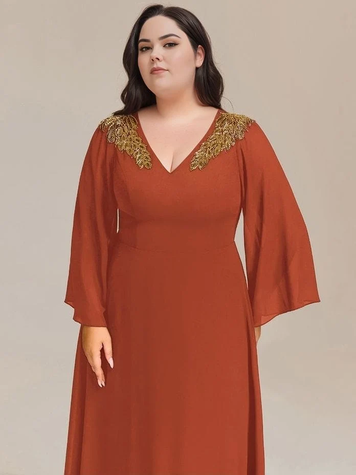 Robe de soirée grande taille couleur terracotta