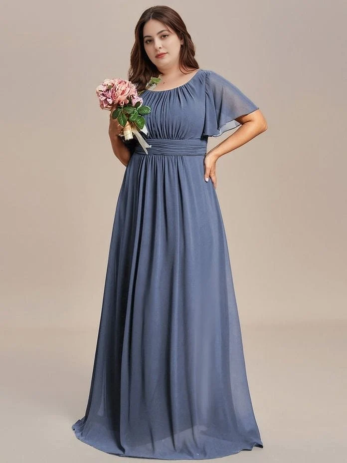 Robe demoiselle d'honneur bleue grande taille manches courtes