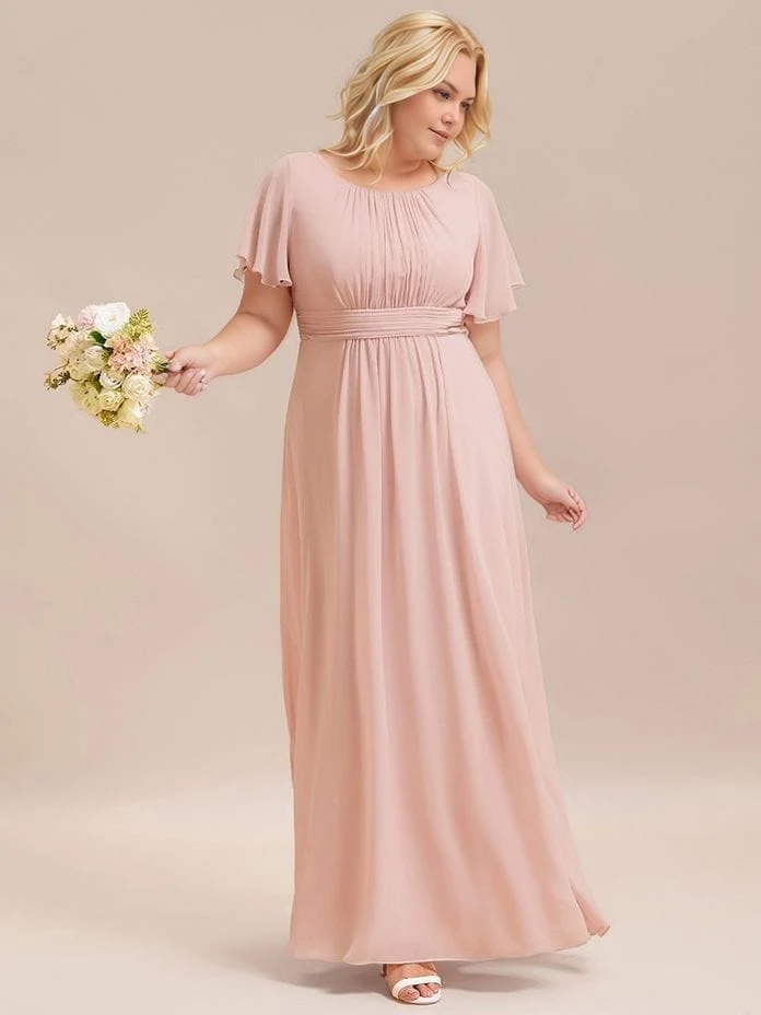 Robe demoiselle d'honneur rose grande taille longue